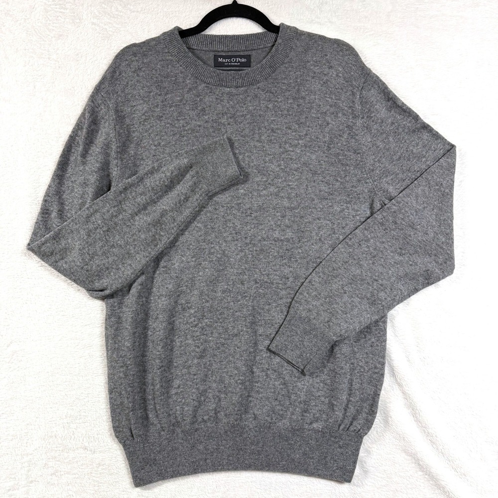 Marc O'Polo M Grey Crew Neck Wool Knit Sweater Logo Preppy Winter Minimalist